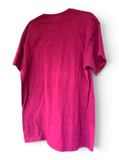 Vintage 90s Tibetan Prayer Wheel Buddhism Burgundy 100% Cotton Tee, Size XL