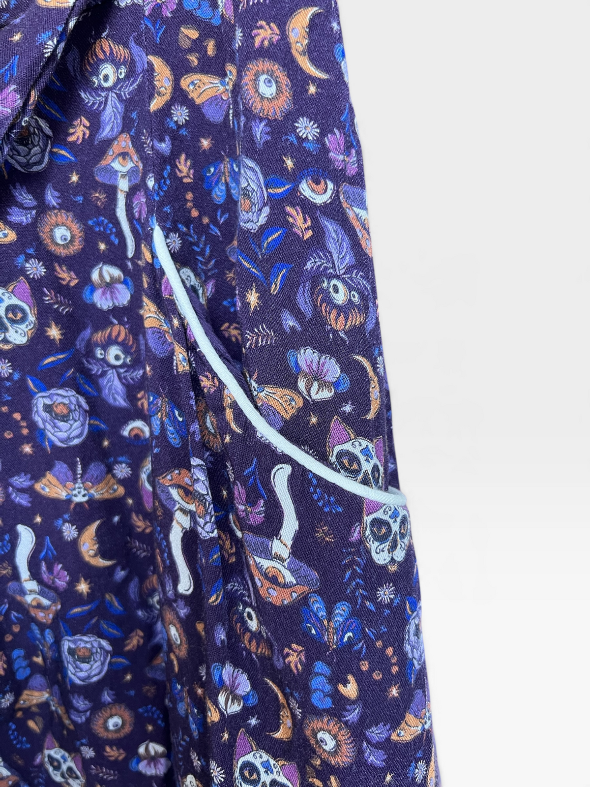 ModCloth Purple Whimsical Mushroom & Skull Midi Shirt Dress, Size L