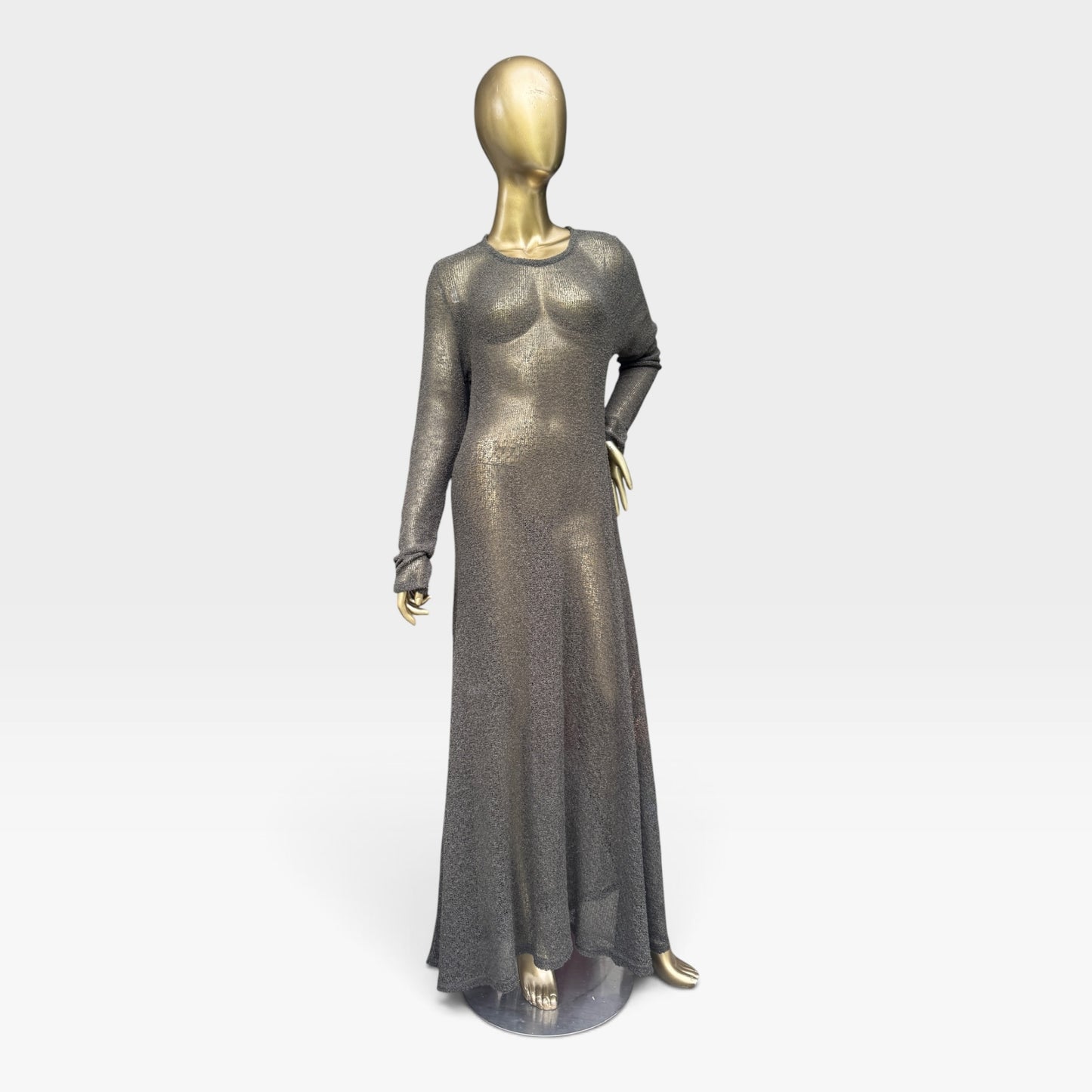 Vintage 90s / 2000s Stradivari Sheer Olive Green Knit Maxi Dress, Size S