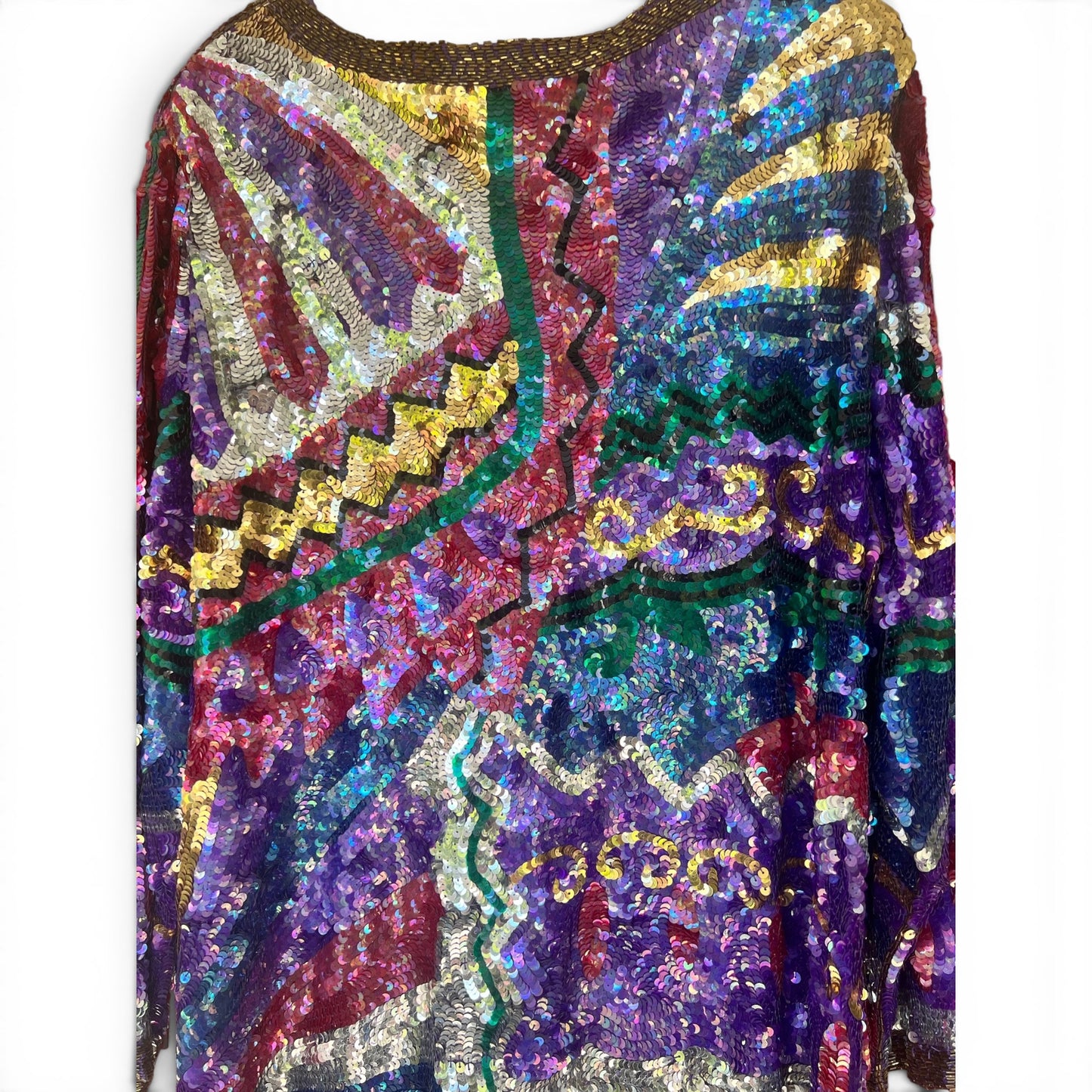 Vintage 80s Glam 100% Silk All-Over Sequined Plus Top, Size 2X