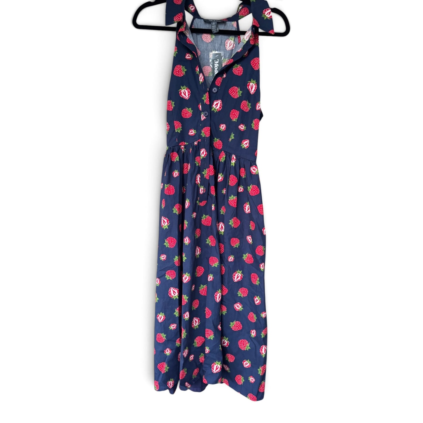 NWT ModCloth Strawberry Print Button-Front Midi Dress – Navy Blue – Size M