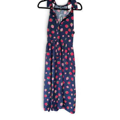 NWT ModCloth Strawberry Print Button-Front Midi Dress – Navy Blue – Size M