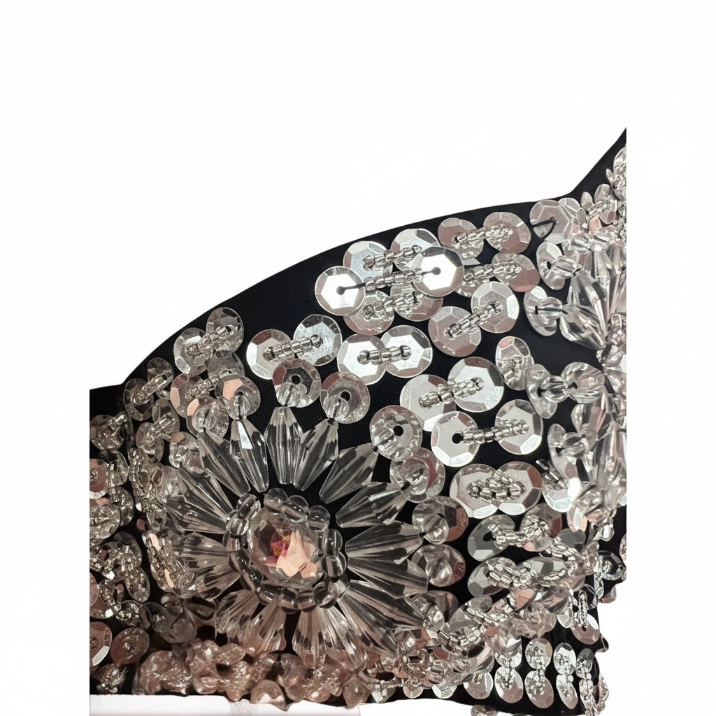 Silver Sequined Black Bra, Size Small