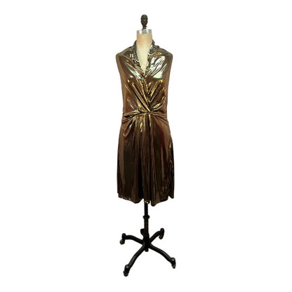70s Gold Halter La Voguette Dress, size small
