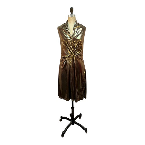 70s Gold Halter La Voguette Dress, size small