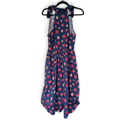 NWT ModCloth Strawberry Print Button-Front Midi Dress – Navy Blue – Size M