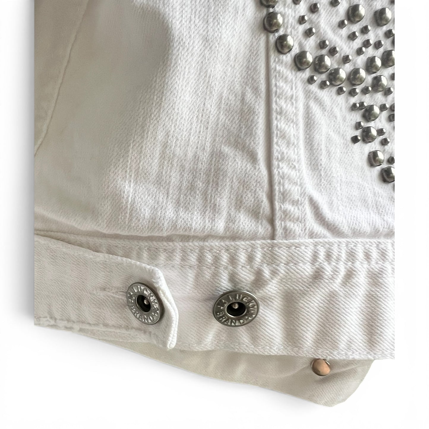 Lucky Brand White Studded Jean Jacket, size large