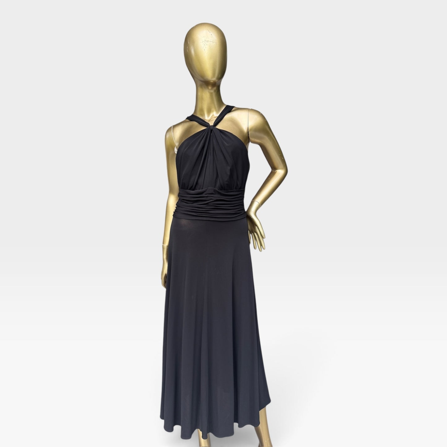 Anne Klein Dress Black Halter Neck Midi Dress, Size 6
