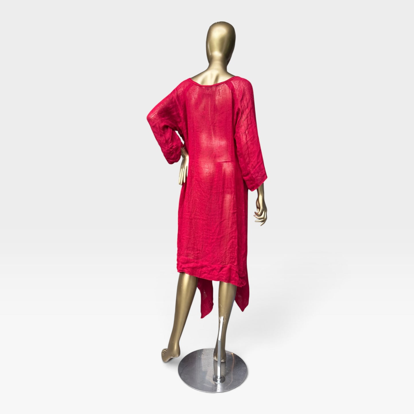 LILI 100% Linen Avant Garde Asymmetrical Kaftan Dress – Red - Size XL