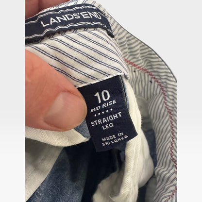 Lands’ End 100% Cotton, Mid-Rise Straight Leg Blue Women’s Pants, Sz 10