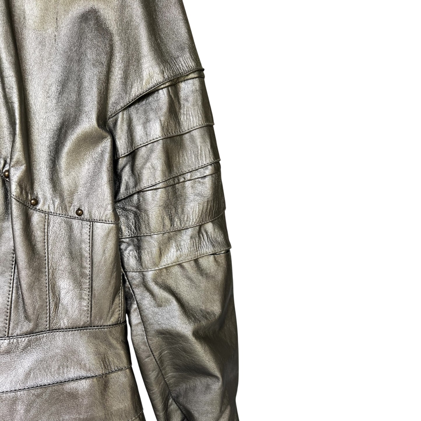 Vintage Ralph Lauren Collection Purple Label Leather Pewter Jacket, Size 6