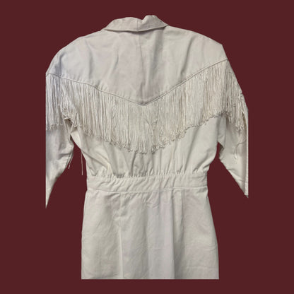 White Panhandle Slim Western Dress with Fringe