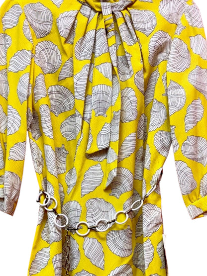 Vintage NWT Yellow Seashell Dress with Belt, size medium