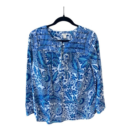 J. Crew Blue and White Floral Cotton Blouse, size s