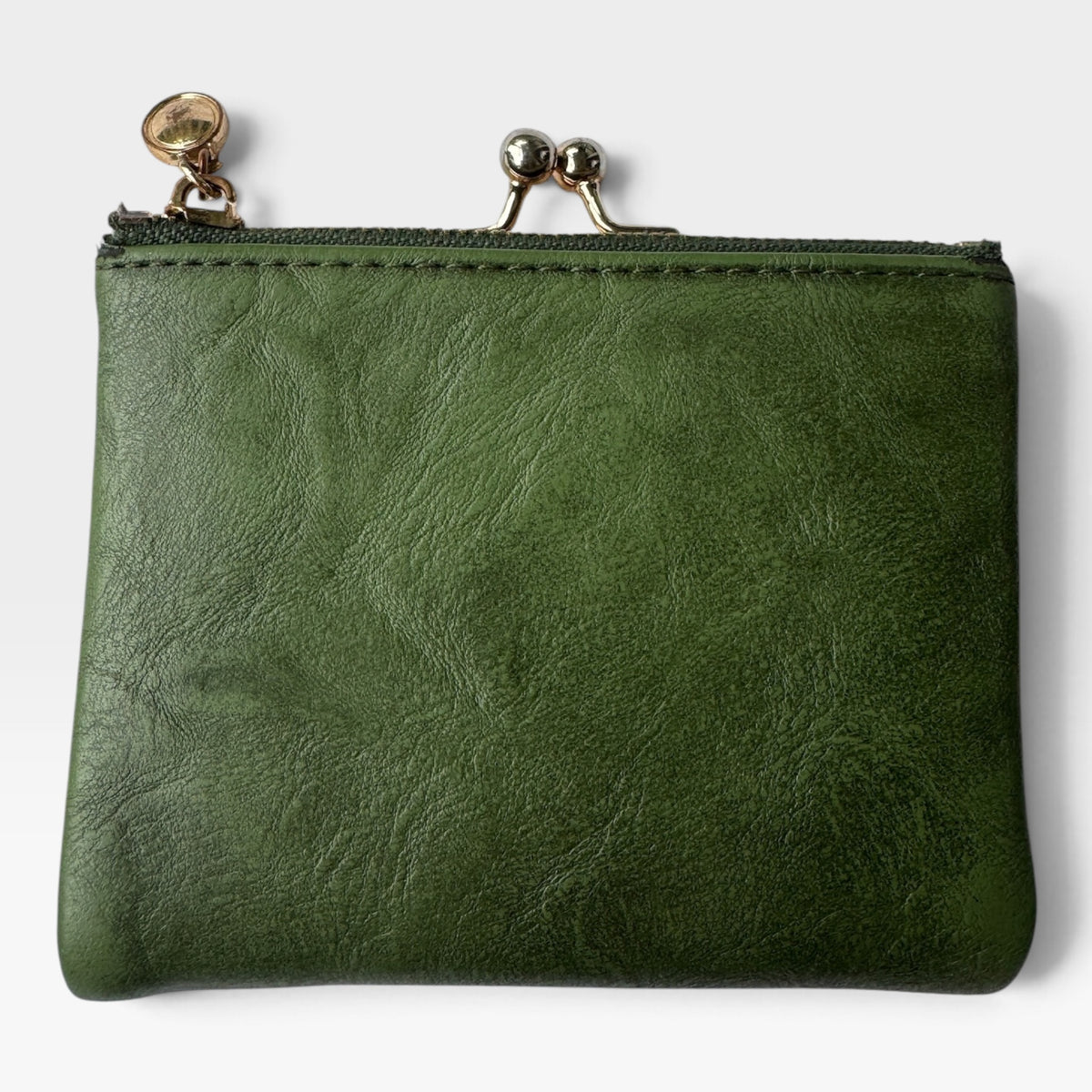 Olive Green Vintage-Style Kiss-Lock Wallet / Coin Purse, Pre-Owned, Unused