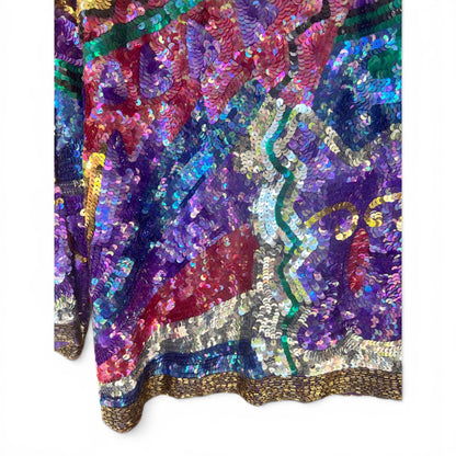 Vintage 80s Glam 100% Silk All-Over Sequined Plus Top, Size 2X