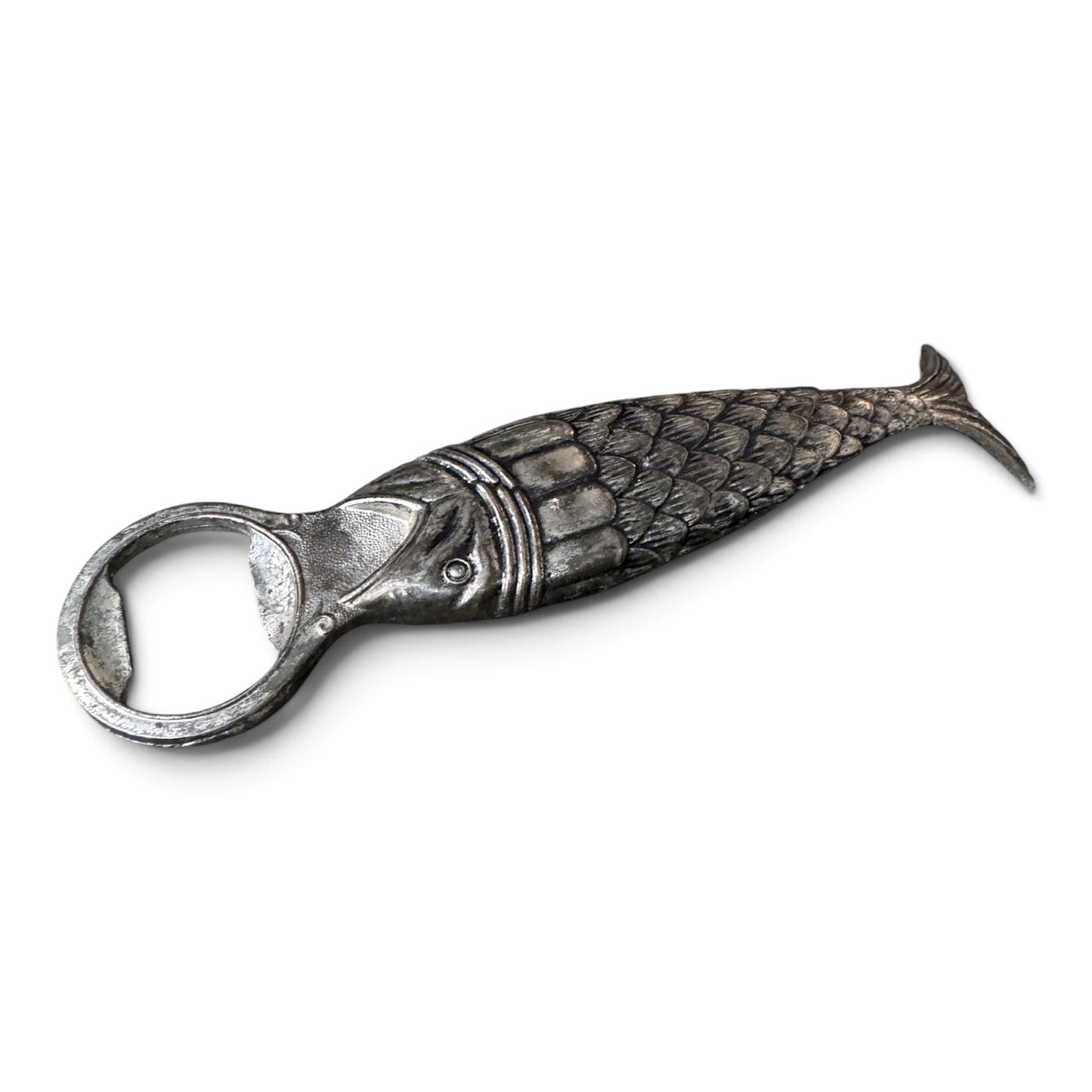 Vintage Mid-Century Silver Fish Bottle Opener, 1950s Nautical Barware