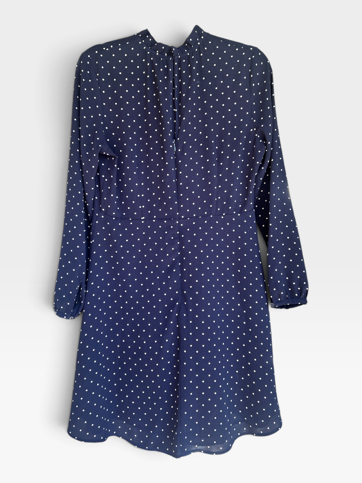 H&M Navy Blue and White Polka Dot A-Line Long Sleeved Mini Dress, Size 10