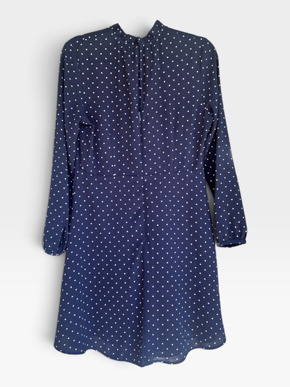 H&M Navy Blue and White Polka Dot A-Line Long Sleeved Mini Dress, Size 10