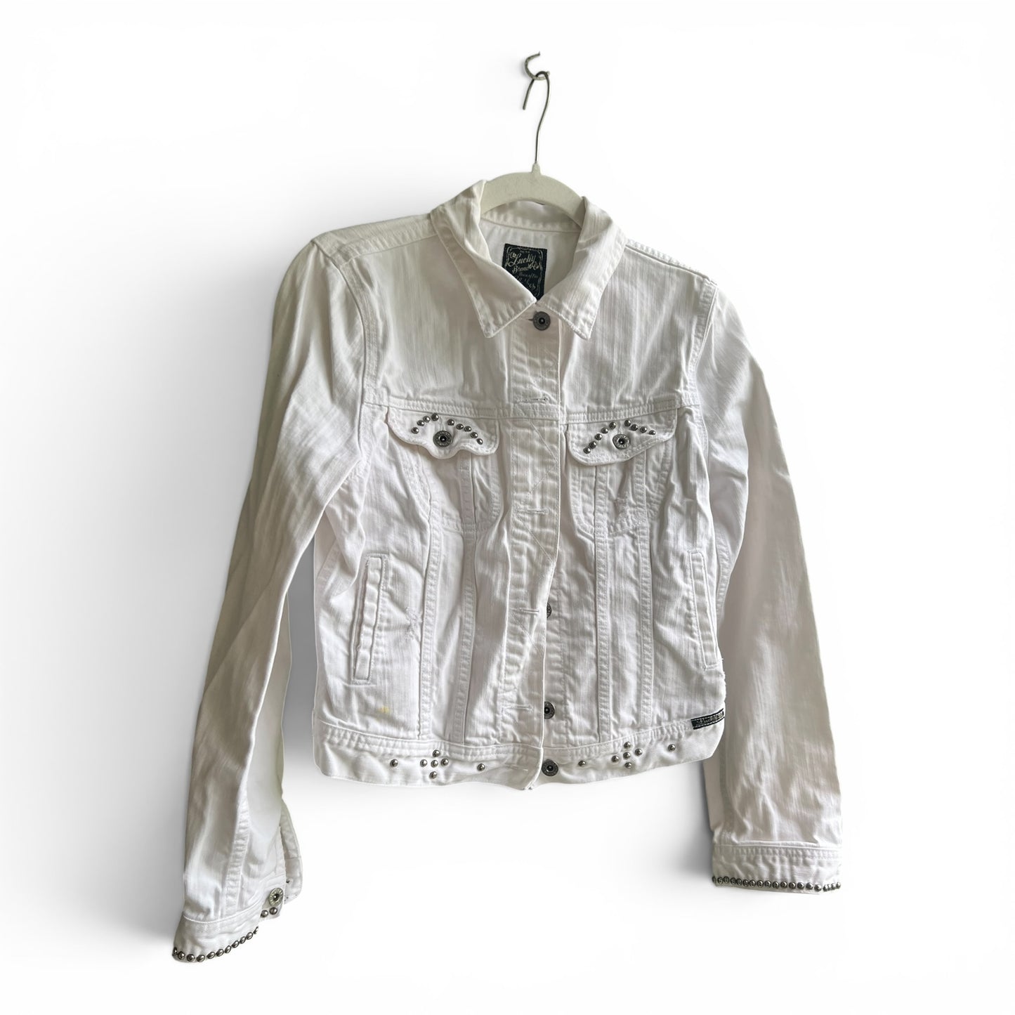 Lucky Brand White Studded Jean Jacket, size large
