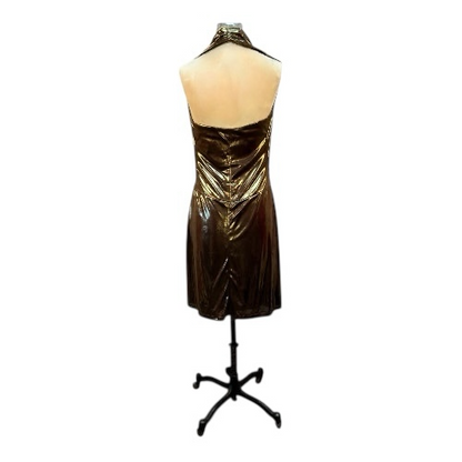70s Gold Halter La Voguette Dress, size small