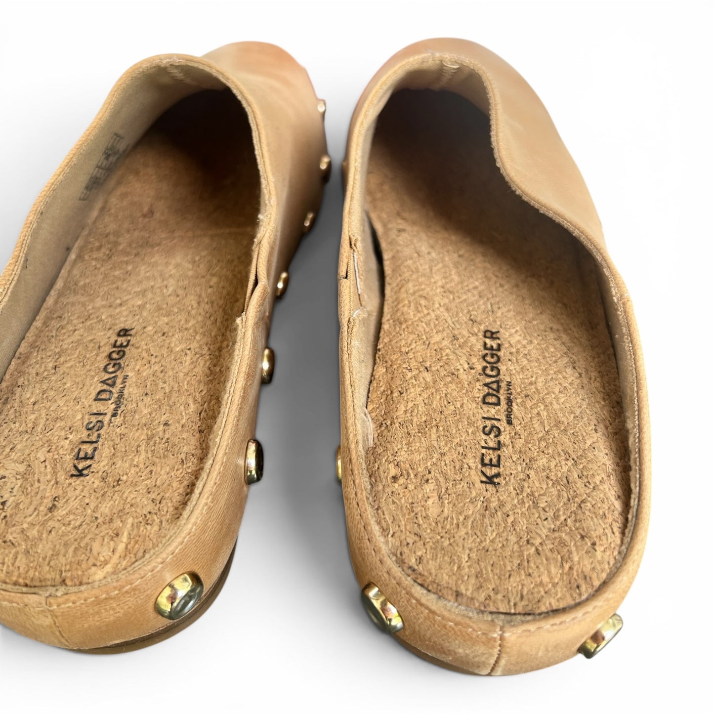 Kelsi Dagger Brooklyn Leather Market Clogs Gold Stud Slides, Size 9.5