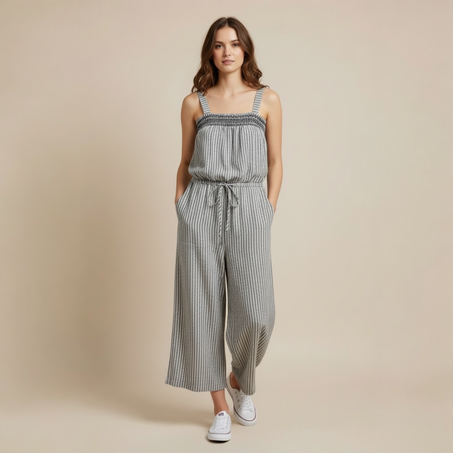 Universal Thread Gray/White Striped Jumpsuit, size xs