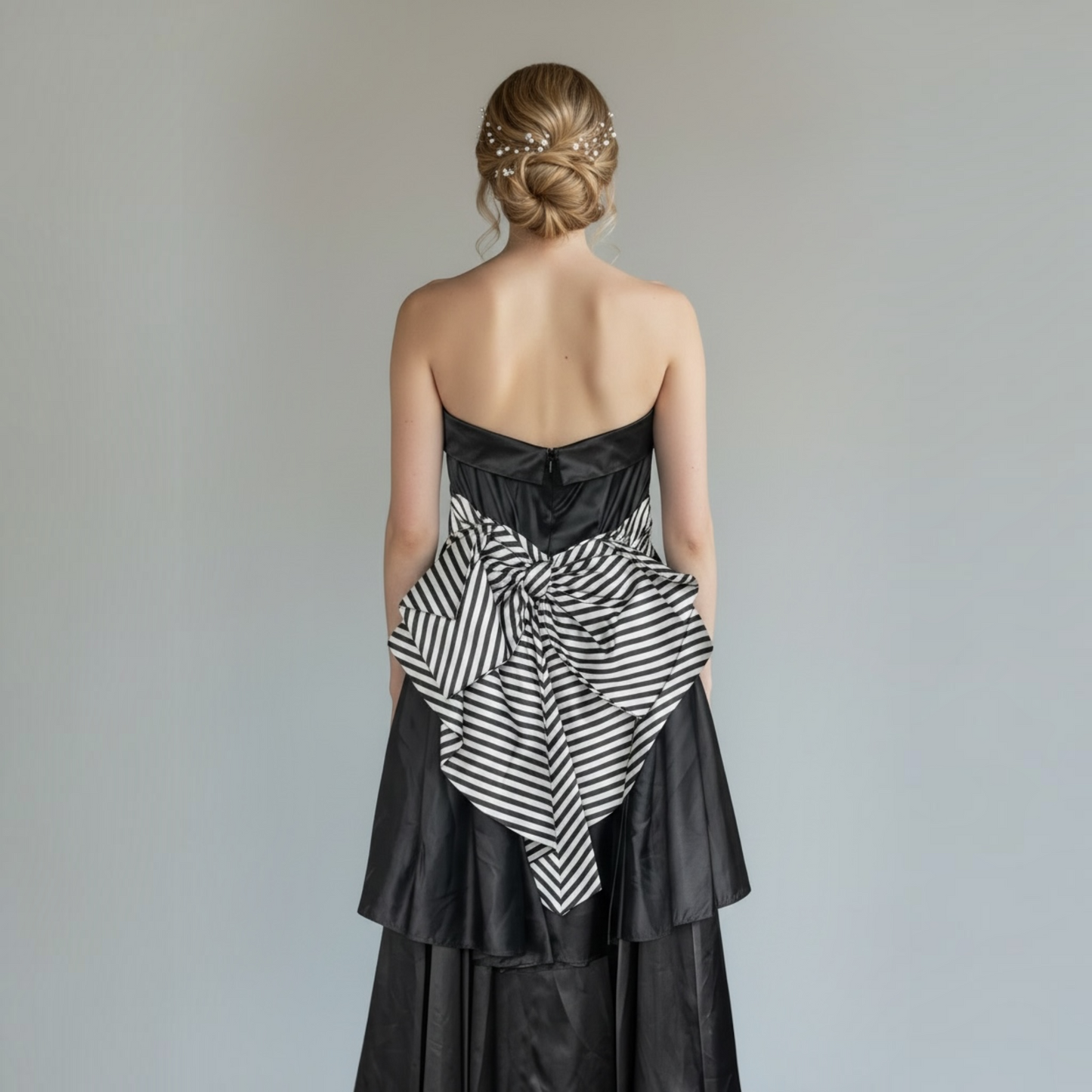 Vintage 80s Gunne Sax Jessica McClintock Black Strapless Prom Dress, Size XS