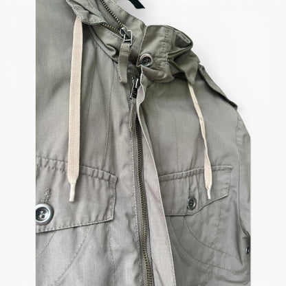 H&M Divided Men’s M-65 Military Field Jacket Hooded Utility Coat Beige Small