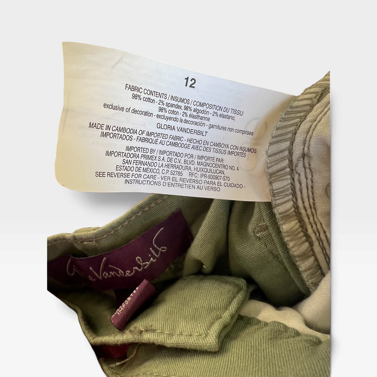 Gloria Vanderbilt, Amanda Cloud Twill Capri Pants, Khaki Green, Size 12