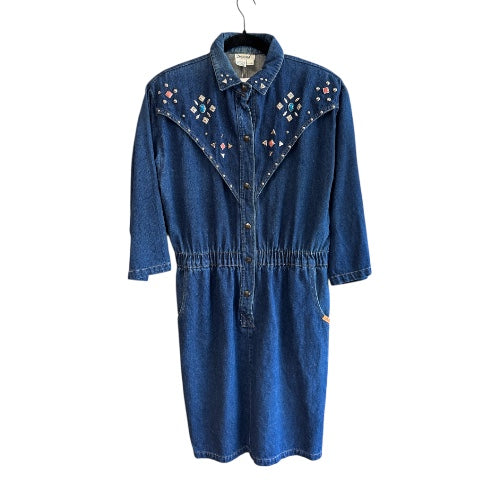 Vintage Denim Western Dress with Beads, size L