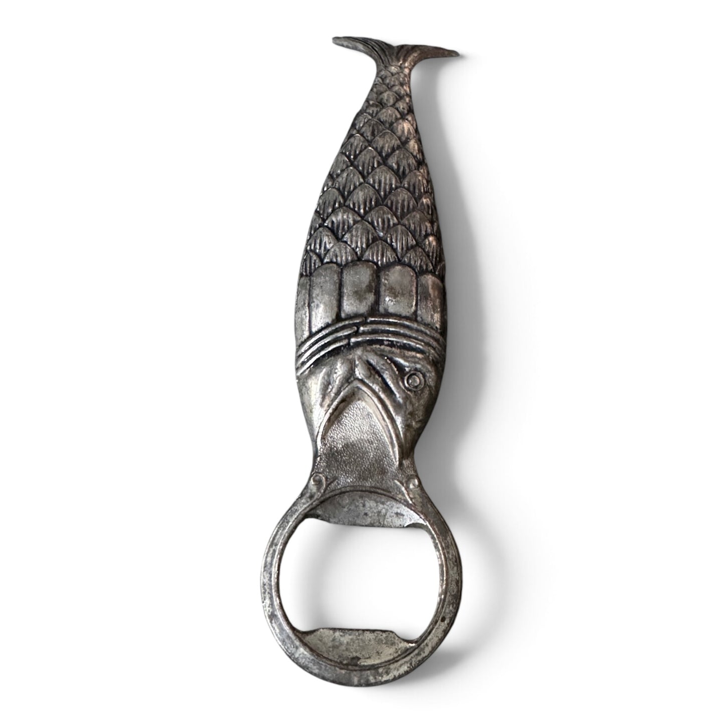 Vintage Mid-Century Silver Fish Bottle Opener, 1950s Nautical Barware