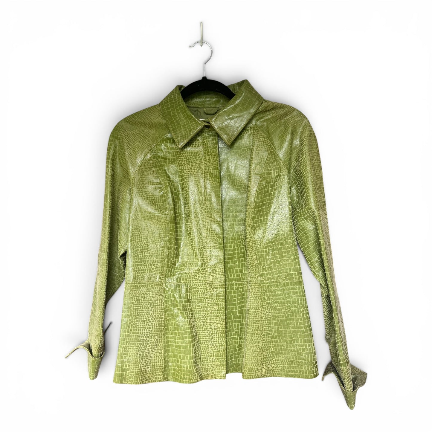 Vintage Y2K A.M.I. Lime Green Croc-Embossed Leather Jacket, Size L