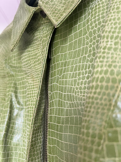Vintage Y2K A.M.I. Lime Green Croc-Embossed Leather Jacket, Size L
