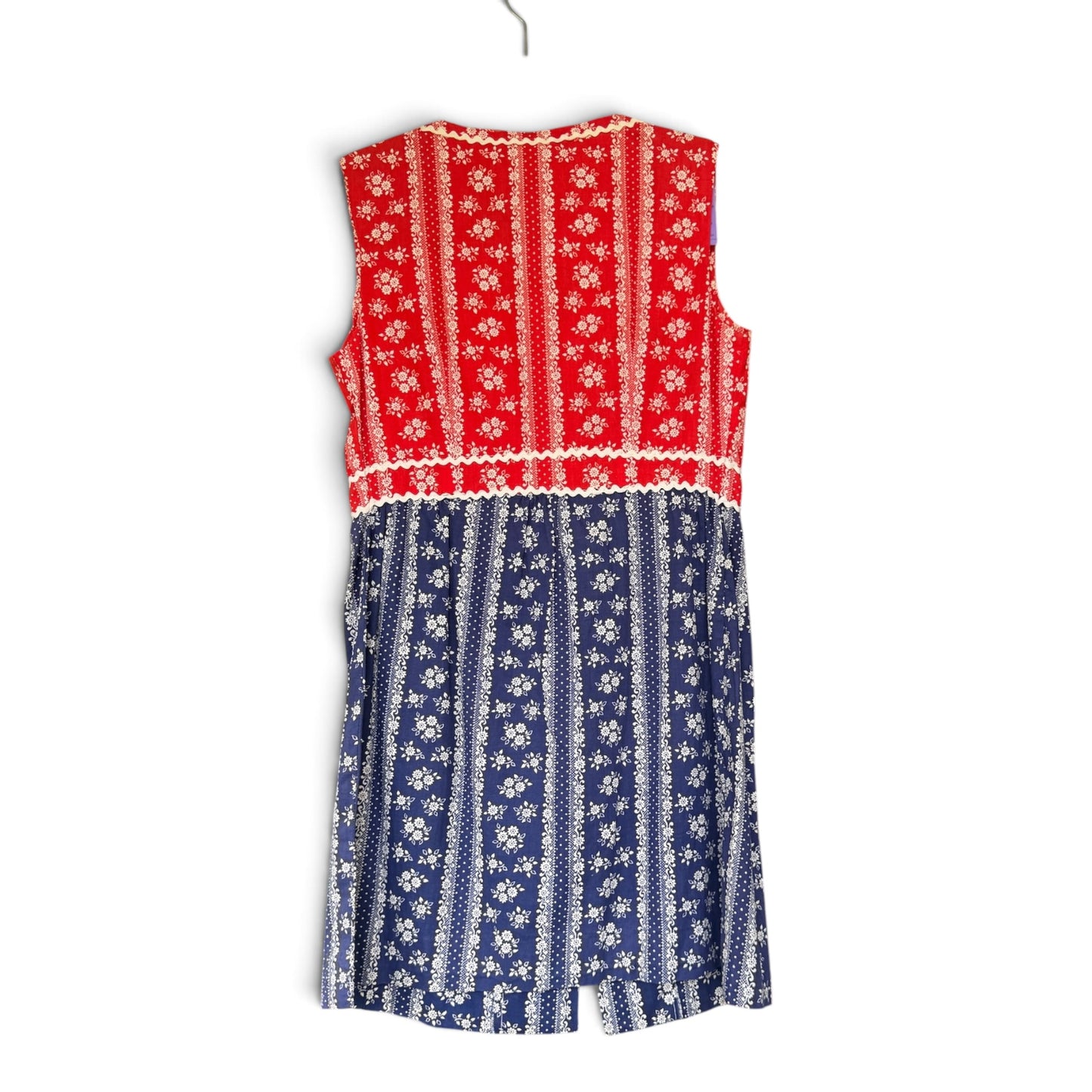 True Vintage Two-Piece Dress & Shorts Set – Red/Blue Floral Calico, XS