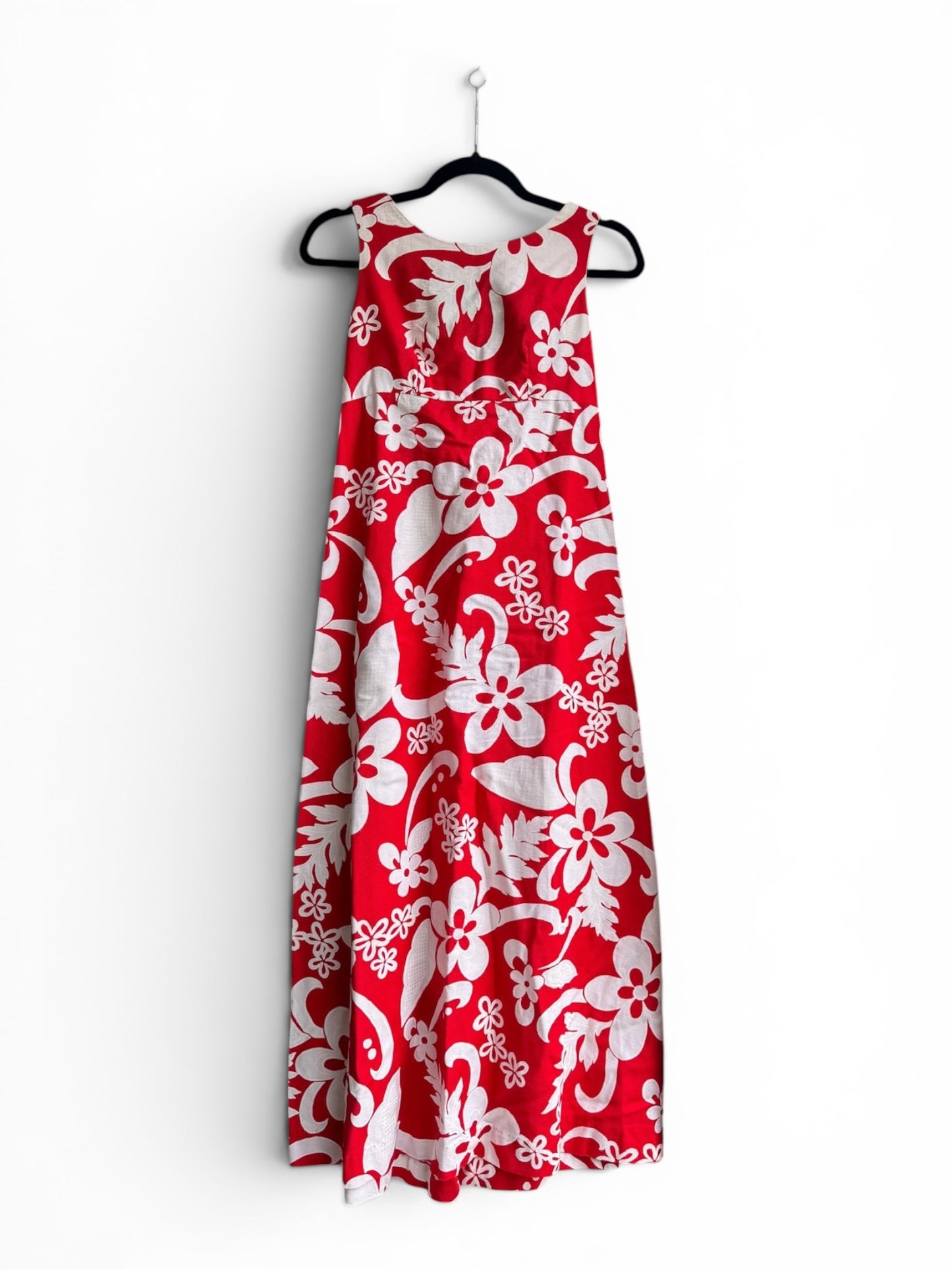 Vintage Tropical Red & White Floral 1960’s Hawaiian Dress, size xs/s