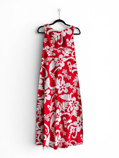 Vintage Tropical Red & White Floral 1960’s Hawaiian Dress, size xs/s