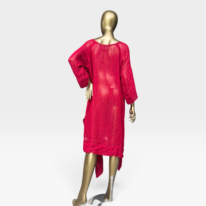 LILI 100% Linen Avant Garde Asymmetrical Kaftan Dress – Red - Size XL