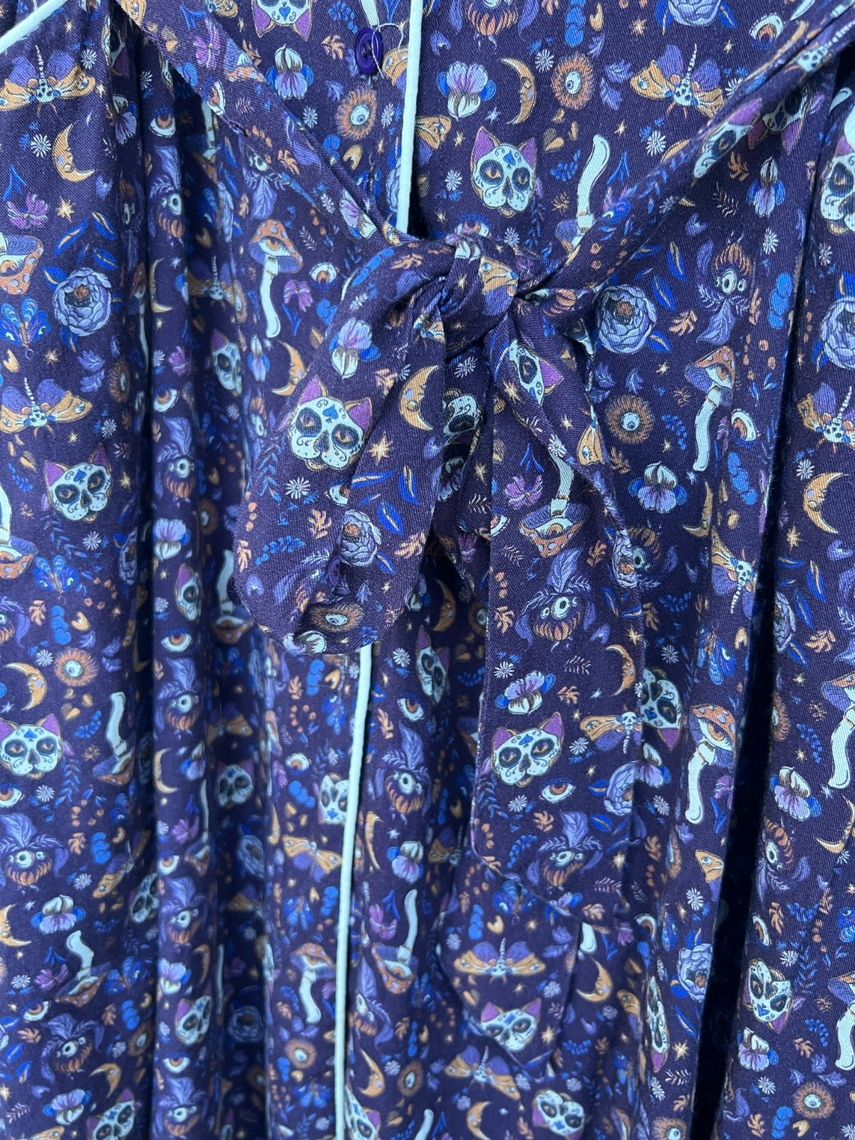 ModCloth Purple Whimsical Mushroom & Skull Midi Shirt Dress, Size L