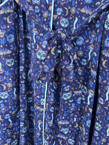 ModCloth Purple Whimsical Mushroom & Skull Midi Shirt Dress, Size L