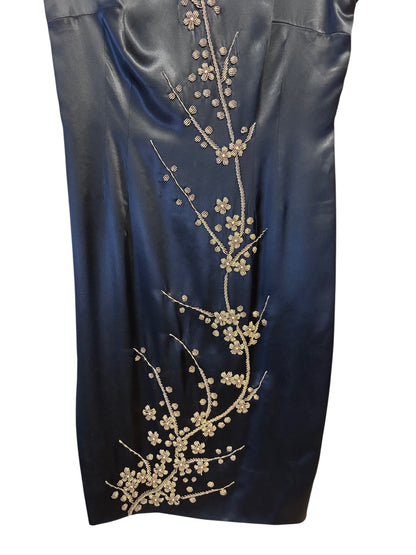 Vintage 60s Black Silk Dress with Gold Floral Embellishment, size m