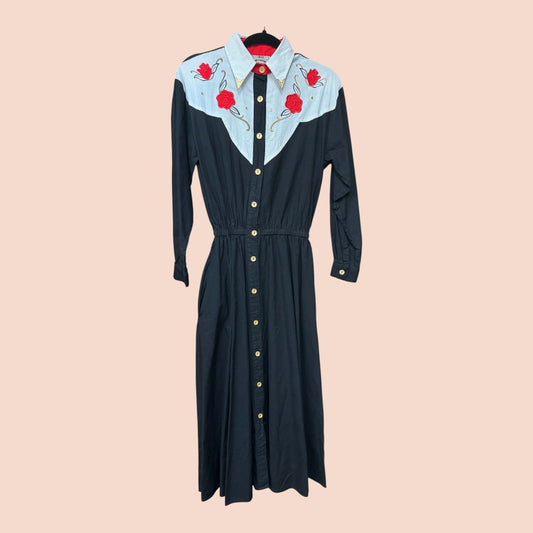 Vintage Western Dress with Roses