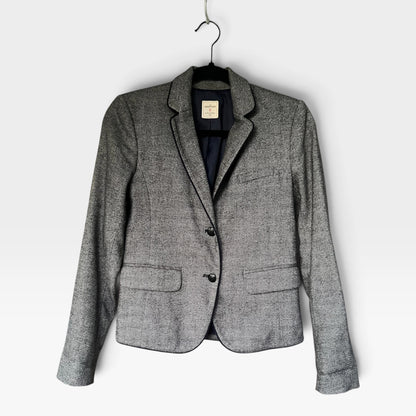 Gap - The Academy Blazer - Gray Wool Blend Tweed Blazer - Elbow Patches, Size 0