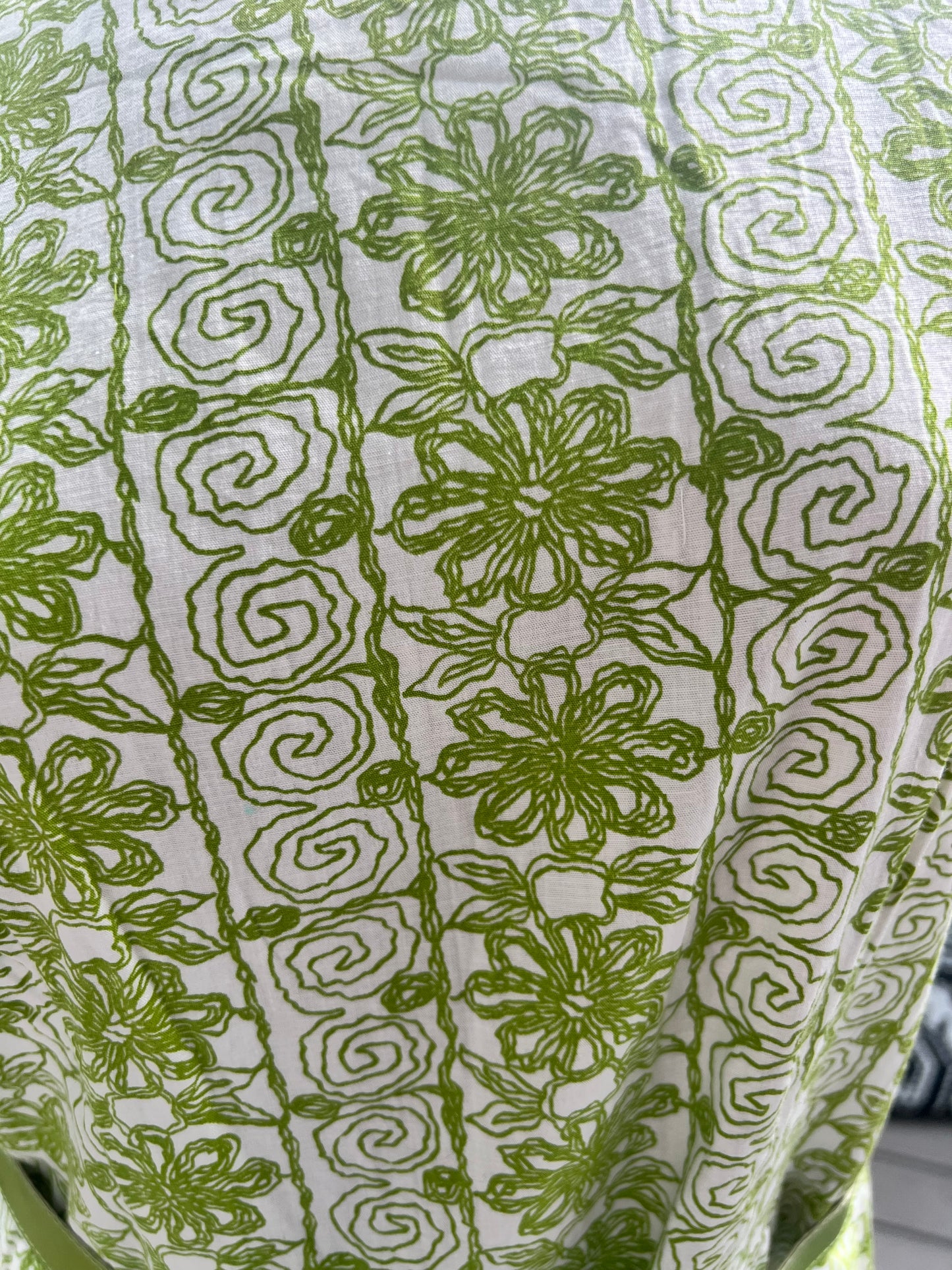 Mod 60s True Vintage Belted Green Patterned Dress, Tiki, Size Small