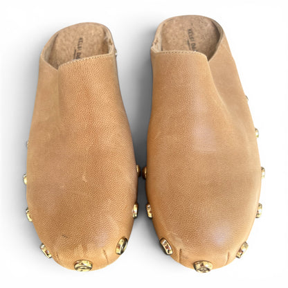 Kelsi Dagger Brooklyn Leather Market Clogs Gold Stud Slides, Size 9.5