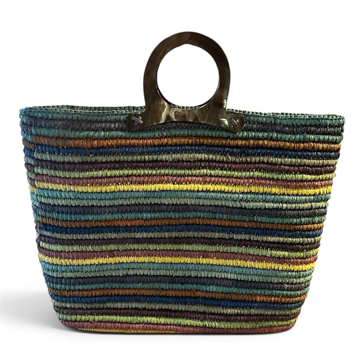 Authentic Jamin Puech Vintage Handcrafted Multi-Color Woven Raffia Basket Tote