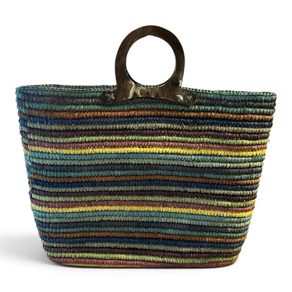 Authentic Jamin Puech Vintage Handcrafted Multi-Color Woven Raffia Basket Tote