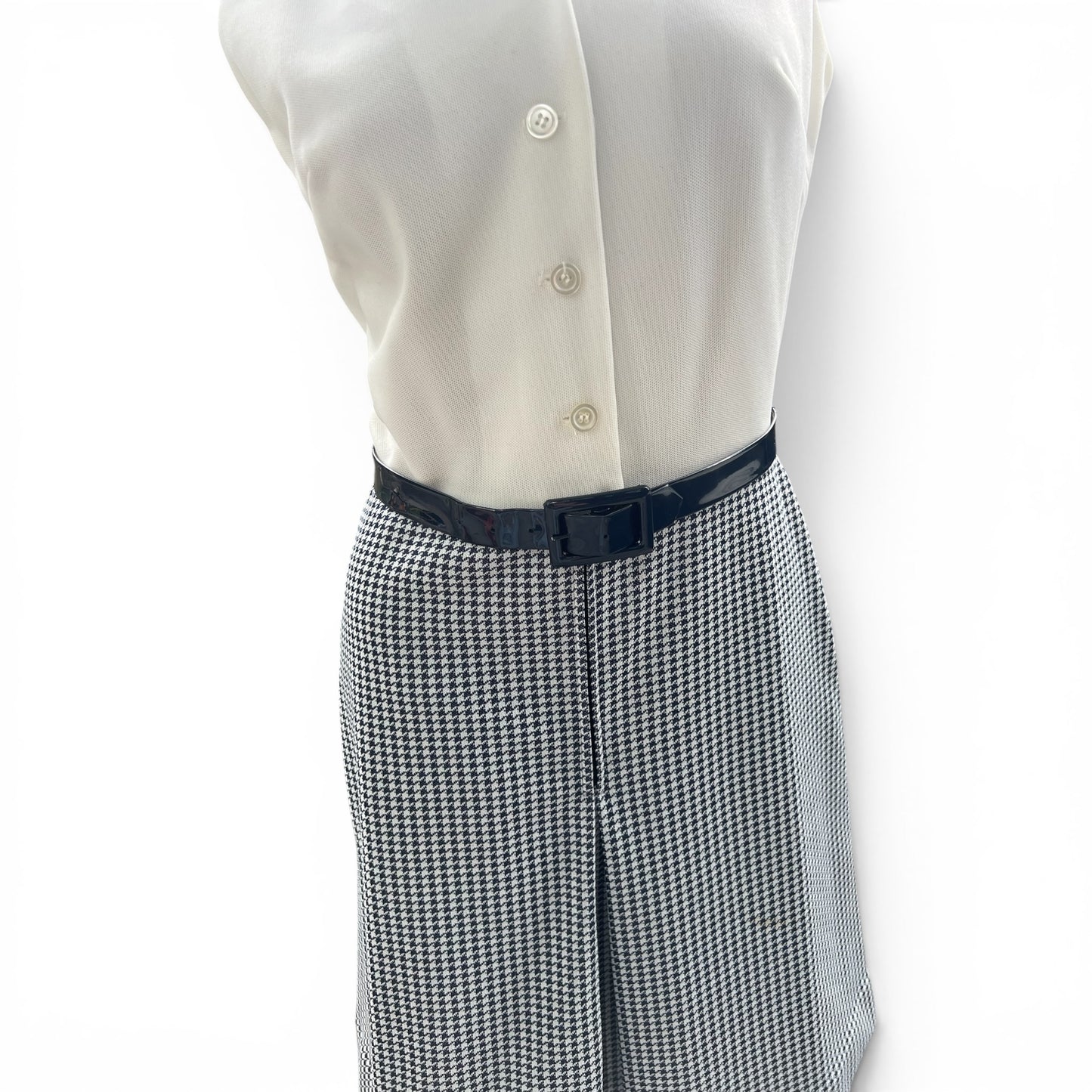 Vintage 70s Trompe L’oeil Day Dress, Mod Poly Houndstooth, Size S
