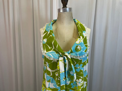 Tropical 1960s Long Sleeveless Floral Dress, size m/l
