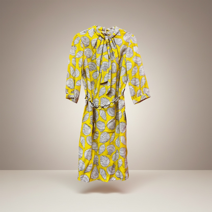 Vintage NWT Yellow Seashell Dress with Belt, size medium